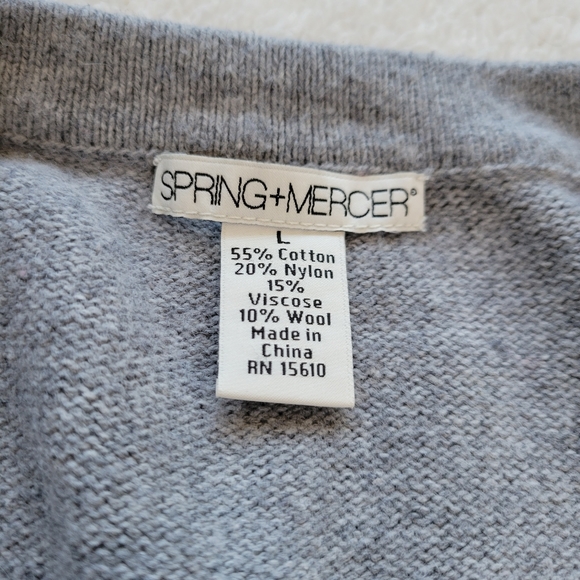 Gray Sweater Dress Seamed Short Sleeve Lightweight Wool Knit Spring + Mercer L - Picture 8 of 8